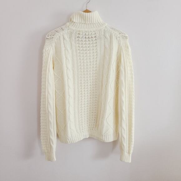 Vintage Cortini Ivory White Heavy Cable Knit Fisherman Style Turtleneck Sweater - Picture 10 of 14